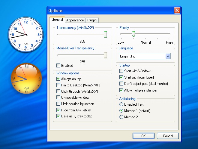 ClocX screenshot - freeware analog clock for Windows desktop