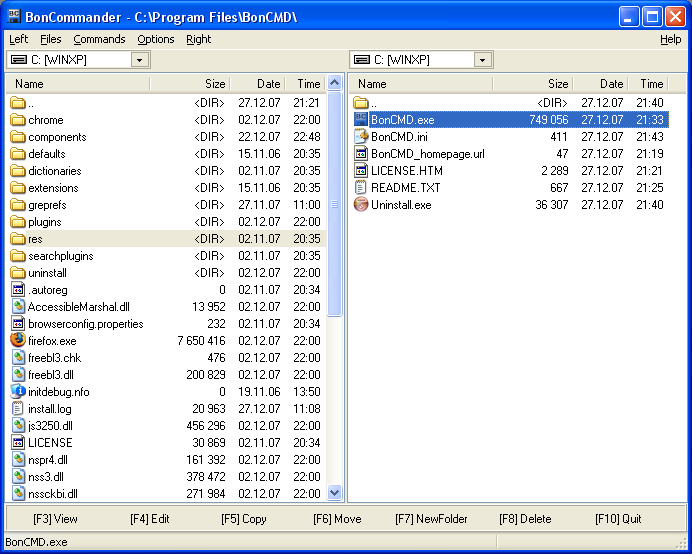 BonCommander screenshot - freeware file commander and FTP client for Windows